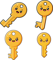 Cartoon Keys Happy and Secure Vector Icons for Design