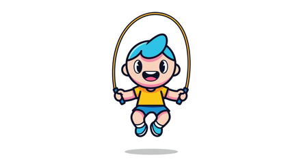 Fototapeta premium Cute cartoon boy character happily jumping rope. A fun illustration concept for an active and healthy lifestyle exercise