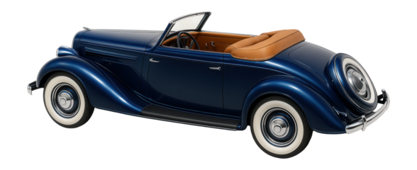 Vintage convertible with whitewall tires and rear-mounted spare wheel