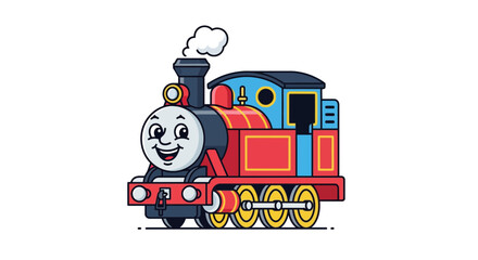 Naklejka premium Cheerful and colorful cartoon steam engine illustration, perfect for youthful projects, featuring a delightful locomotive design with a friendly smile