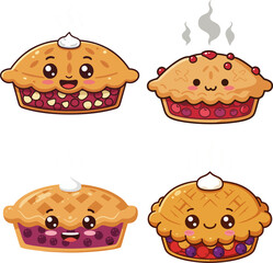 Adorable Cartoon Pies A Delightful Collection of Baked Goods with Cute Expressions