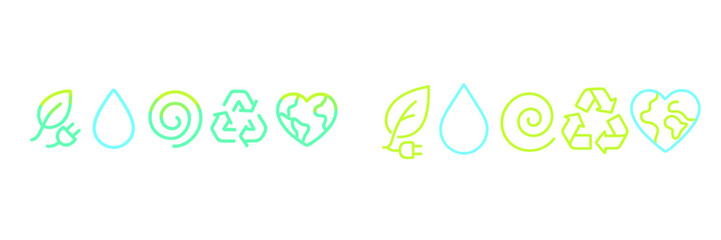 Colorful eco-friendly symbols represent sustainability concepts in a modern design for an environmental campaign or initiative