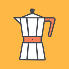 Mokapot With White Body Black Knob And Orange Handle On Solid Orange Background In Bold Minimal Illustration Style Highlighting Classic Coffee Brewing Form