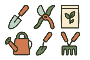 A comprehensive collection of essential gardening tools and equipment for planting, cultivation, and plant care activities