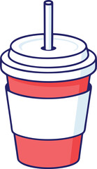 Cup With Red Body White Lid Straw And Sleeve In Bold Minimal Illustration Style Featuring Clean Outlines And Modern Look