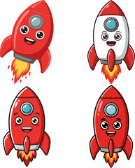 Cute Cartoon Rockets A Set of Adorable Spacecraft Illustrations
