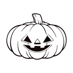 Pumpkin Jackolantern With Triangular Eyes Nose And Wide Toothy Smile In Black And White Outline Illustration For Seasonal Halloween Decoration