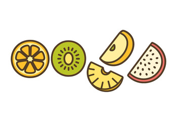 Colorful assortment of fresh fruit slices including vibrant orange, green kiwi, crisp red apple, and juicy pink watermelon pieces