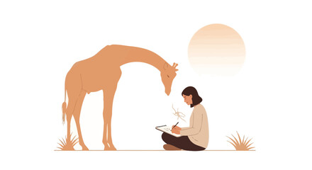 Fototapeta premium Artistic Depiction Of Giraffe And Artist: A Creative Illustration Of Animal Inspiration