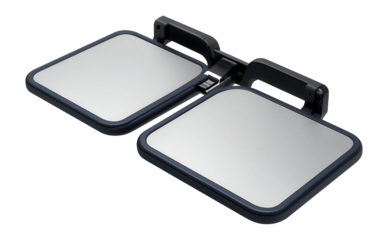 Fold-down tray tables attached to the back of each seat