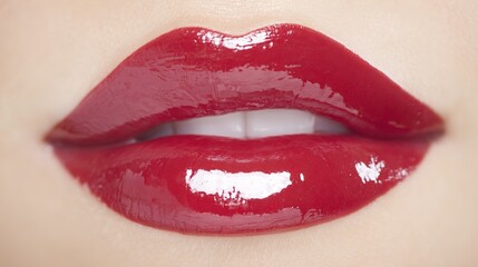Obraz premium Glossy red lips with perfect texture, radiating elegance and allure