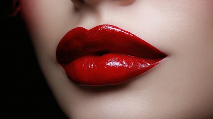 Glossy red lips with perfect texture, radiating elegance and allure