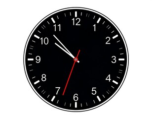 Simple black clock face with white numbers and hands