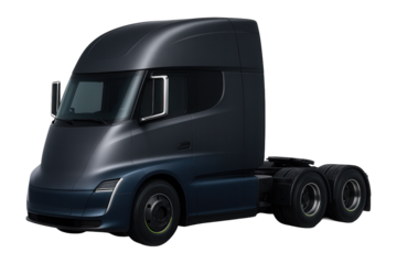 Electric tractor unit featuring a high-roof sleeper cab and digital side mirrors