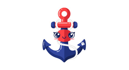 Fototapeta premium Cute cartoon anchor with red and blue colors, a nautical symbol with a friendly face, perfect for marine and travel themes