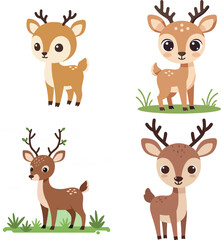 Adorable cartoon deer illustrations with playful poses and charming expressions, perfect for children's decor and storybooks