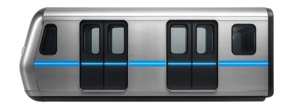 Metro train with wide automatic sliding doors on an underground platform with illuminated signage