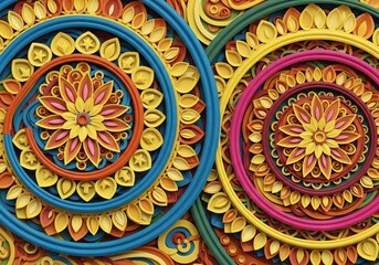 Colorful Mandala Pattern Intricate 3D Paper Art with Floral Designs Ornament