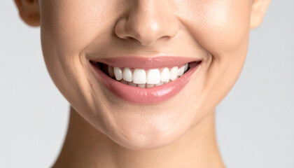 Obraz premium The Smile of a Woman Showcasing Perfect White Teeth and Flawless Skin 
