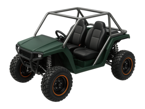 ATV with a roll cage and adjustable suspension settings