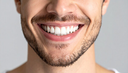 Fototapeta premium Close-up of a man's bright, healthy smile, showcasing even, white teeth and a happy expression 