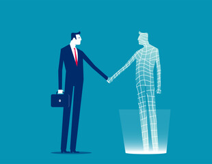 Man handshaking with his hologram