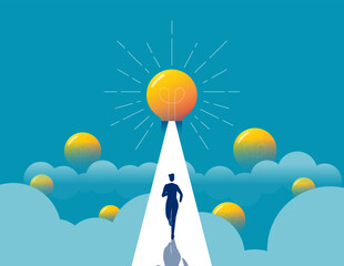 Great idea. Businessman running to big light bulb