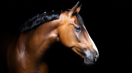 Obraz premium Majestic bay horse in profile, serene and powerful gaze, embodying grace and strength
