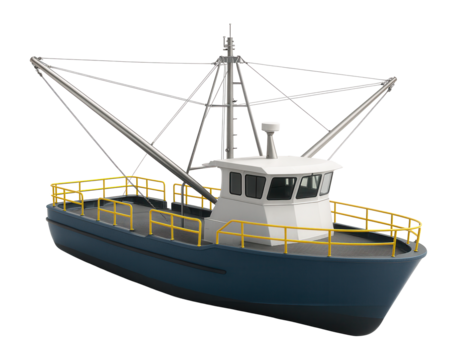 Shrimp trawler with outriggers and extensive deck space