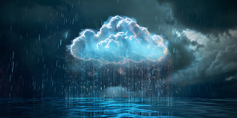 Abstract cloudscape with rain over water surface art