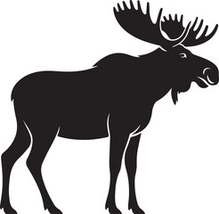 Fototapeta premium Standing Moose Silhouette Vector Black Wildlife Illustration on White Background