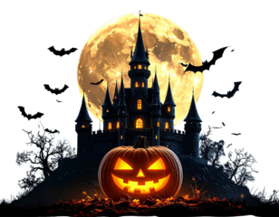  Haunted Halloween Night Scene PNG