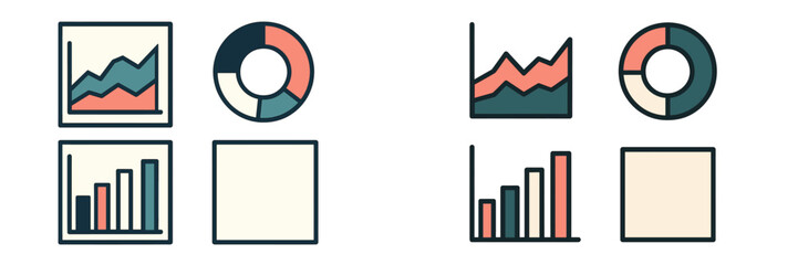Attractive digital graphics showing various types of charts and graphs for data visualization in modern design
