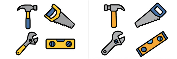 Essential hand tools for construction and home improvement including hammer saw wrench and spirit level
