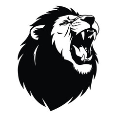 Ferocious lion head roaring graphic design mascot emblem silhouette silhouette