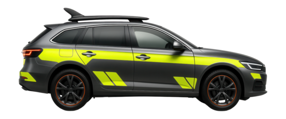 Rapid response vehicle with high visibility decals and rooftop antenna