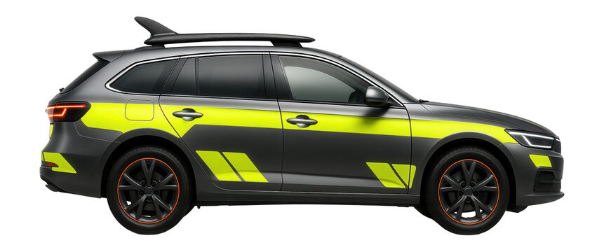 Rapid response vehicle with high visibility decals and rooftop antenna