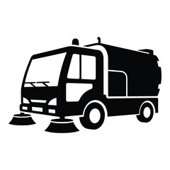 Street sweeper vehicle silhouette for cleaning and maintenance services silhouette