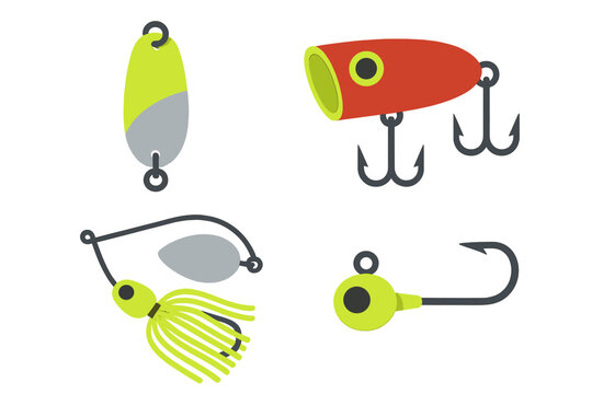 Assortment of various fishing lures including spoons, crankbaits, spinnerbaits, and jig heads for sport fishing