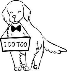 Hand Drawn Golden Retriever, Whimsical Wedding Doodle Illustration