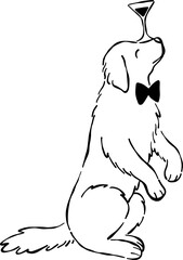 Hand Drawn Golden Retriever, Whimsical Wedding Doodle Illustration