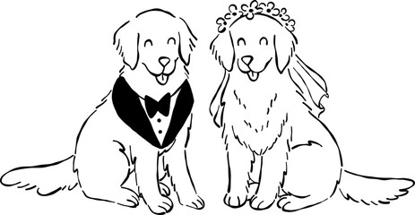 Hand Drawn Golden Retriever, Whimsical Wedding Doodle Illustration