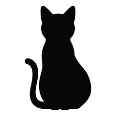 Black cat silhouette sitting gracefully with tail curled elegant feline animal silhouette
