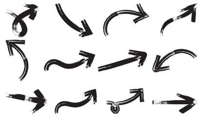 Vector Grunge Arrows. Paint brush strokes. Brush stroke set. Ink brush black. Ink Marker Arrows. grunge arrows.