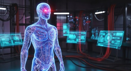 Advanced ui ux design futuristic humanoid hologram interface data visualization technology innovation isolated on white background