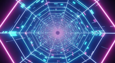 Obraz premium Vibrant neon hexagonal tunnel futuristic abstract background glowing digital grid pattern for ui ux design and technology concepts isolated on white background