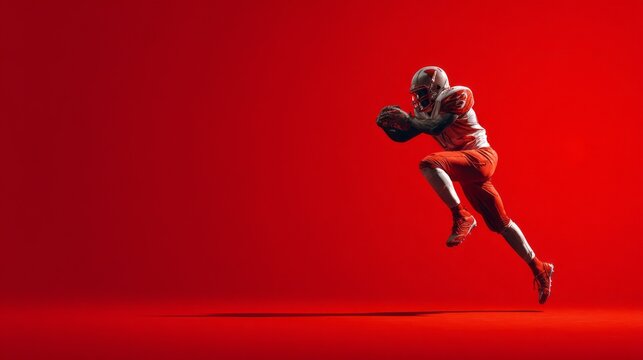 A football player is running on a red background - Powered by Adobe