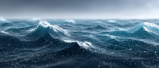 Digital waves of data connections in motion ocean depths abstract visuals serene environment dynamic perspective