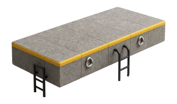 Stone wharf with embedded ladders and mooring rings