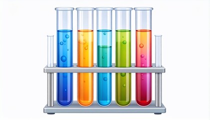 Colorful liquid solutions inside test tubes in laboratory glassware setup illustration